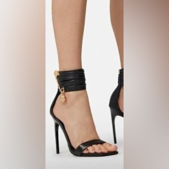Versace Safety Pin Leather Sandals - Picture 1 of 12